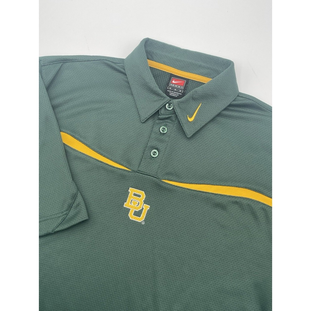 Vintage Nike Baylor University Polo Shirt Mens Medium Green Bears Y2K Swoosh 90s